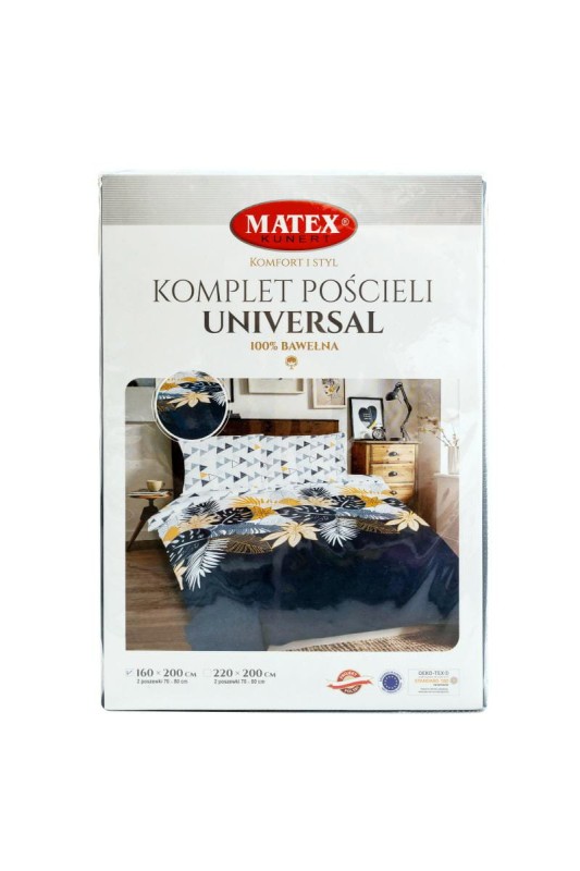 34315Pościel bawełniana 160x200 Liście geometria biała szara żółta grafitowa Universal Matex-2