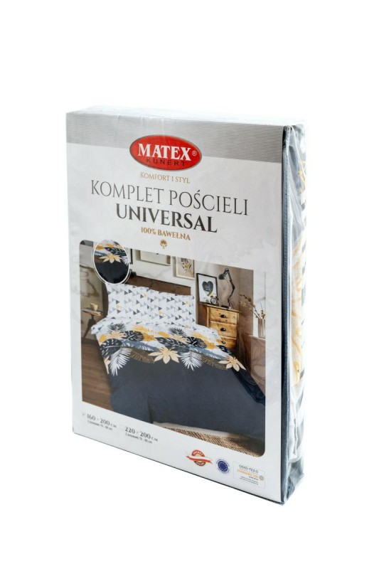 34315Pościel bawełniana 160x200 Liście geometria biała szara żółta grafitowa Universal Matex-3