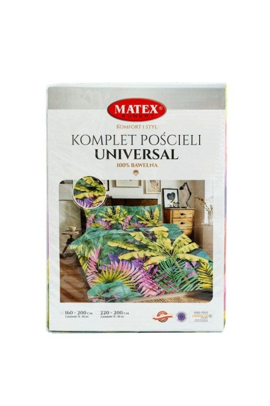 34320Pościel bawełniana 160x200 Liście zielona kolorowa Universal Matex-2