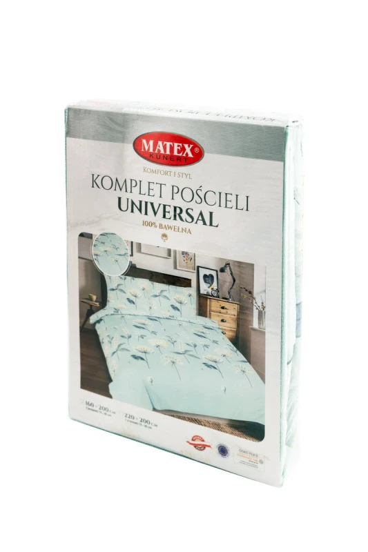 34322Pościel bawełniana 220x200 Kwiaty miętowa Universal Matex-3