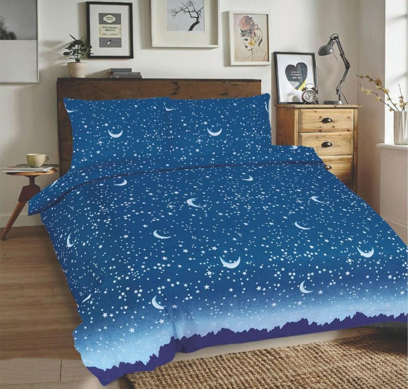 34323Pościel bawełniana 220x200 Gwiazdy księżyce niebieska Universal Matex-4