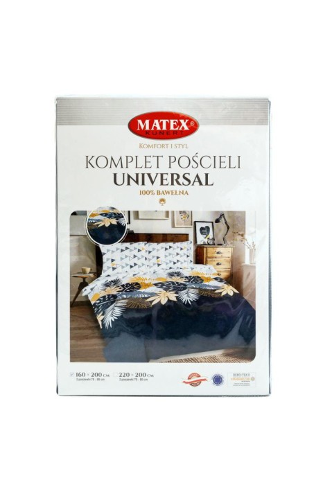 34324Pościel bawełniana 220x200 Liście geometria biała szara żółta grafitowa Universal Matex-2