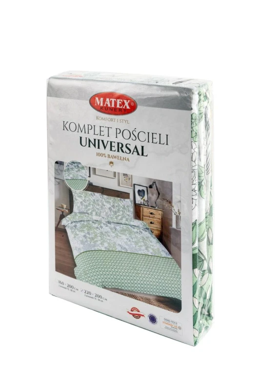 34325Pościel bawełniana 220x200 Liście geometria biała zielona Universal Matex-3
