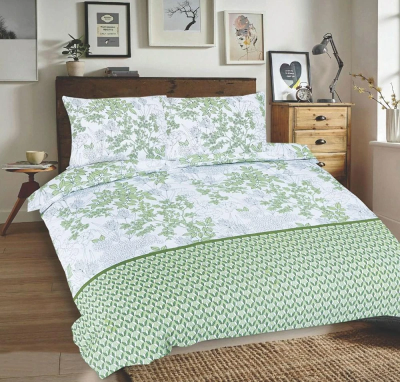34325Pościel bawełniana 220x200 Liście geometria biała zielona Universal Matex-4