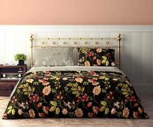 Pościel bawełniana 140x200 Flovery kwiaty czarna beżowa kolorowa-2