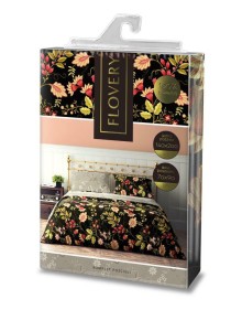 Pościel bawełniana 140x200 Flovery kwiaty czarna beżowa kolorowa-3