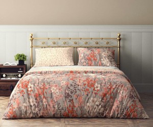 Pościel bawełniana 220x200 Flovery kwiaty beżowa morelowa-2