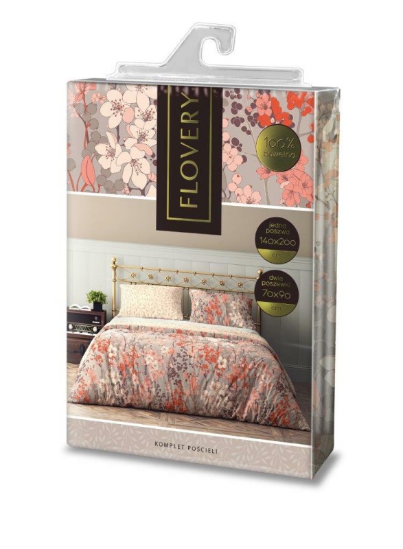 Pościel bawełniana 220x200 Flovery kwiaty beżowa morelowa-3