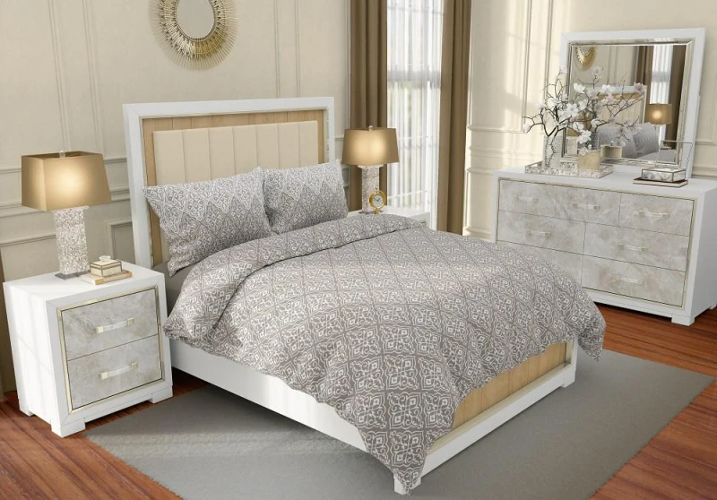 34372Pościel bawełniana 140x200 Frills beżowa biała geometria Gold Zaratex-1
