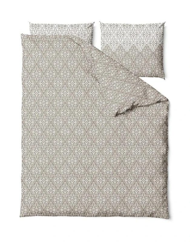 34372Pościel bawełniana 140x200 Frills beżowa biała geometria Gold Zaratex-2