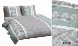 Pościel bawełniana 140x200 Bawełna Max szara miętowa ornamenty