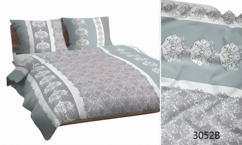 Pościel bawełniana 140x200 Bawełna Max szara miętowa ornamenty-1