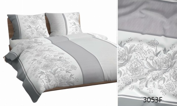 Pościel bawełniana 140x200 Bawełna Max szara kwiaty-1