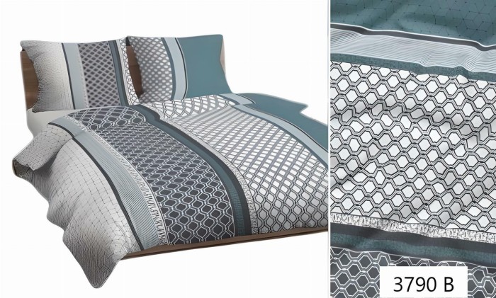 Pościel bawełniana 140x200 Bawełna Max szara miętowa geometryczna-1