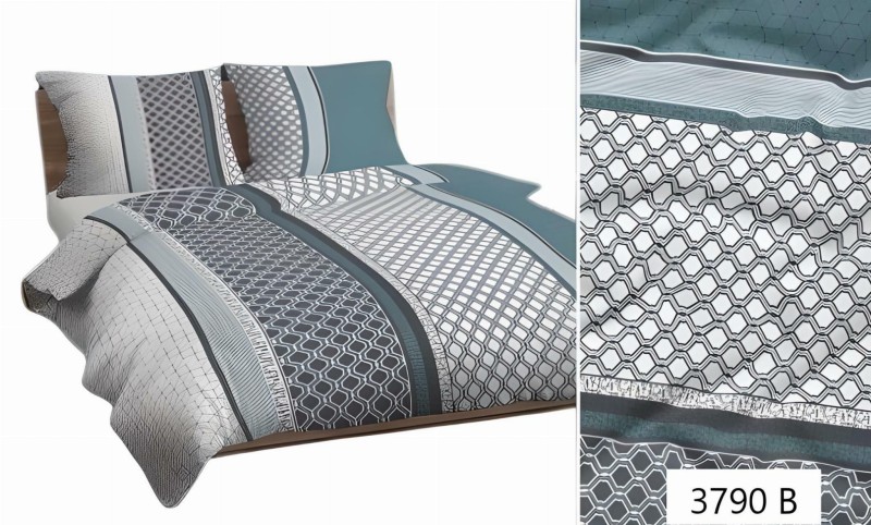 Pościel bawełniana 140x200 Bawełna Max szara miętowa geometryczna-1