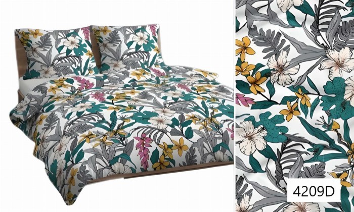 Pościel bawełniana 140x200 Bawełna Max biała szara kolorowa kwiaty-1