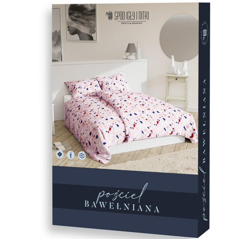 34479Pościel bawełniana 140x200 Lastryko różowa kolorowa z jedną poszewką I24-6