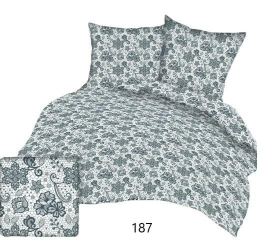 Pościel bawełniana 140x200 Bawełna Max biała szara kwiatki-1