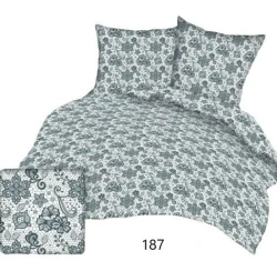 Pościel bawełniana 160x200 Bawełna Max biała szare kwiatki