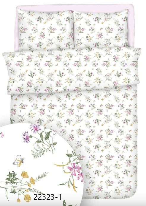 Pościel bawełniana 140x200 Bawełna Max biała kolorowe kwiatki-1