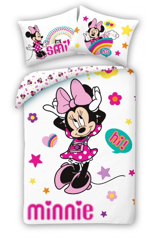 Pościel bawełniana 140x200 biała różowa Myszka Mini Kids 12-1
