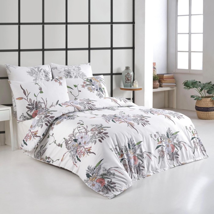 34531Pościel satynowa 160x200 Salom biała kolorowa kwiaty Exclusive 3-1