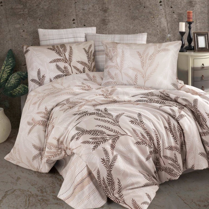 34549Pościel satynowa 160x200 Alisa beżowa brązowa gałązki Exclusive 24-1