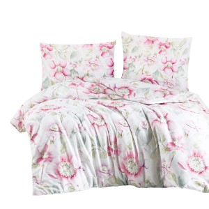 34550Pościel satynowa 160x200 Pataya różowa biała kwiaty Exclusive 24-2