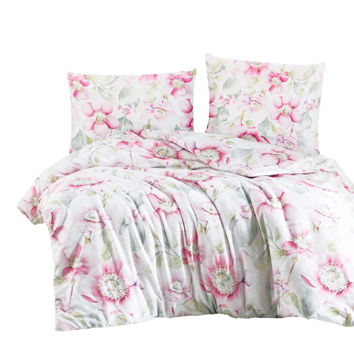 34550Pościel satynowa 160x200 Pataya różowa biała kwiaty Exclusive 24-2