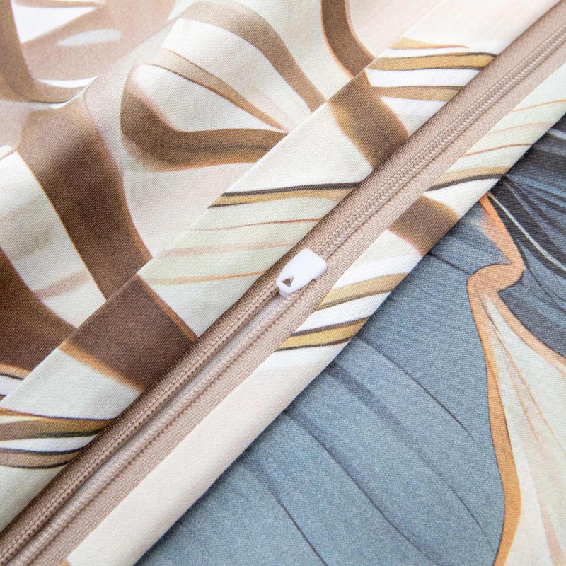 Pościel satynowa 160x200 Premium Satynlove Kwiaty szara beżowa-3