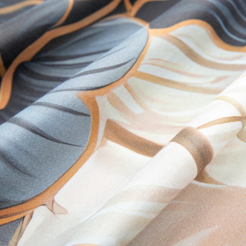 Pościel satynowa 160x200 Premium Satynlove Kwiaty szara beżowa-6