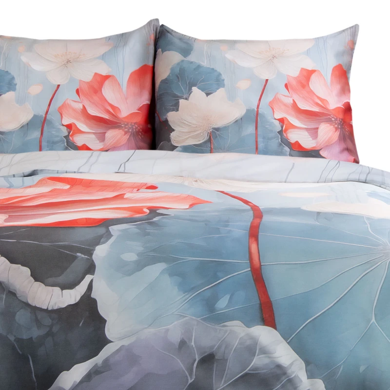 34588Pościel satynowa 160x200 Kwiaty niebieska czerwona 12406 SATYNLOVE PREMIUM-4