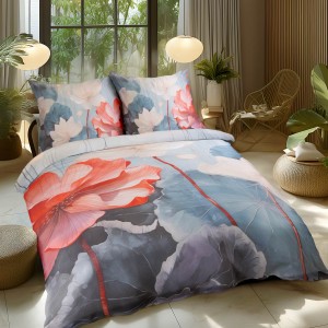 34588Pościel satynowa 160x200 Kwiaty niebieska czerwona 12406 SATYNLOVE PREMIUM-5