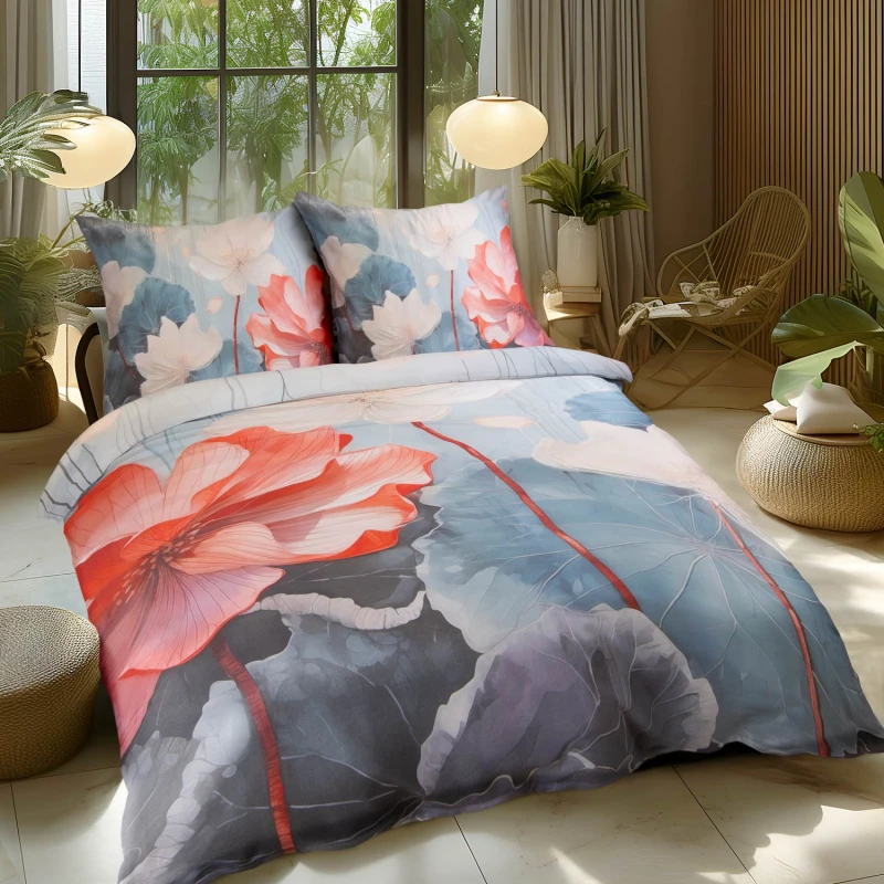 34588Pościel satynowa 160x200 Kwiaty niebieska czerwona 12406 SATYNLOVE PREMIUM-5