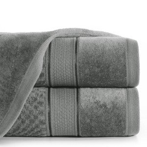 Ręcznik bawełniany 70x140 Jessi stalowy z wytłaczaną krateczką i welurową bordiurą 500g/m2-3