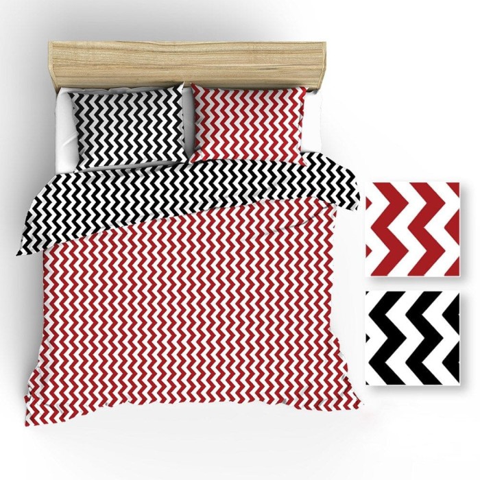 Pościel bawełniana 160x200 Extra biała czarny czerwony zygzak-1