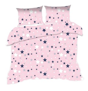 Pościel bawełniana 160x200 Kids 24 różowa gwiazdki-1