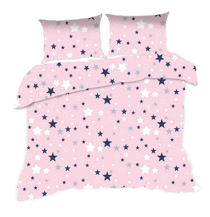 Pościel bawełniana 160x200 Kids 24 różowa gwiazdki-1
