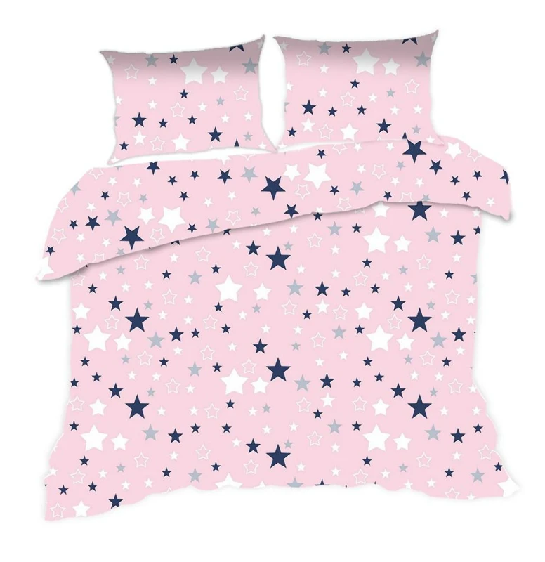 Pościel bawełniana 160x200 Kids 24 różowa gwiazdki-1