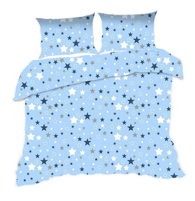 Pościel bawełniana 160x200 Kids 24 niebieska gwiazdki-1