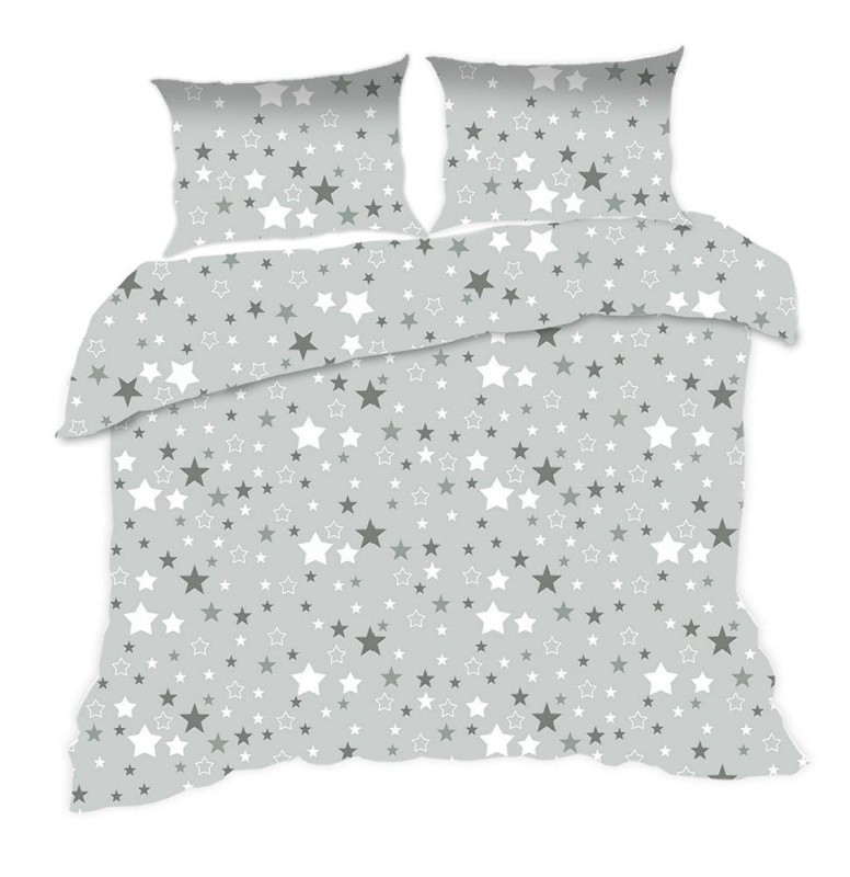 Pościel bawełniana 160x200 Kids 24 szara gwiazdki-1