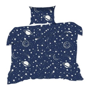 Pościel bawełniana 140x200 Kids 24 granatowa gwiazdozbiór planety-1