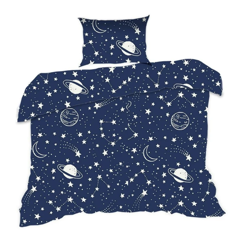 Pościel bawełniana 140x200 Kids 24 granatowa gwiazdozbiór planety-1