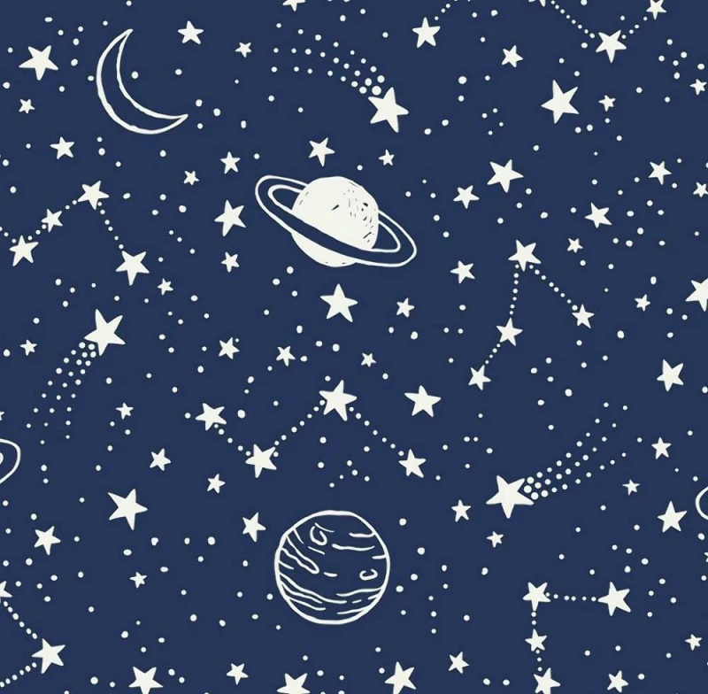 Pościel bawełniana 140x200 Kids 24 granatowa gwiazdozbiór planety-2