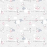 Pościel bawełniana 140x200 Kids 24 szara różowa zajączki misie