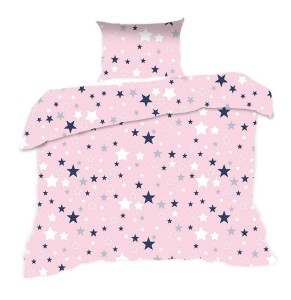 Pościel bawełniana 140x200 Kids 24 różowa gwiazdki-1