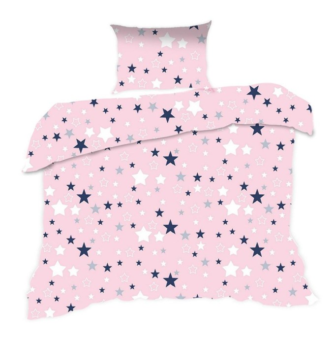 Pościel bawełniana 140x200 Kids 24 różowa gwiazdki-1