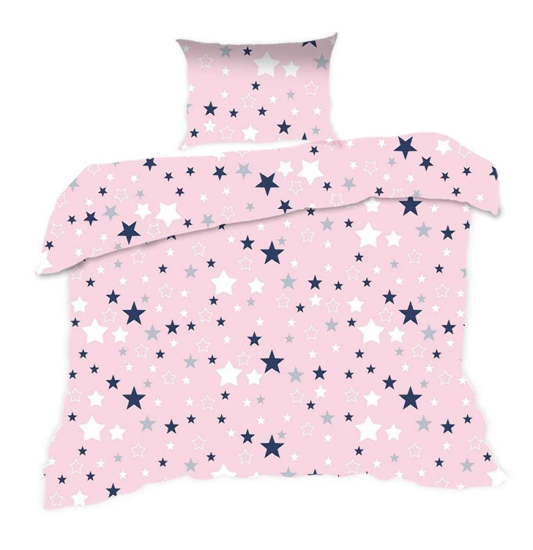 Pościel bawełniana 140x200 Kids 24 różowa gwiazdki-1