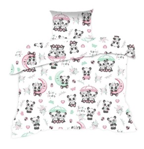 Pościel bawełniana 140x200 Kids 24 biała kolorowa pandy-1