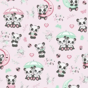Pościel bawełniana 140x200 Kids 24 różowa kolorowa pandy-2